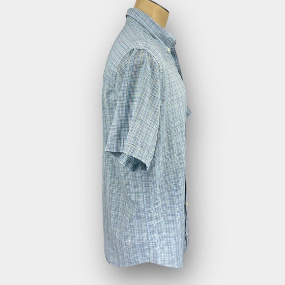 Chaps Men’s Easy‑Care Short‑Sleeve Plaid Shirt L/G (2XL Fit) Blue/Grey/Cream - Picture 2 of 7